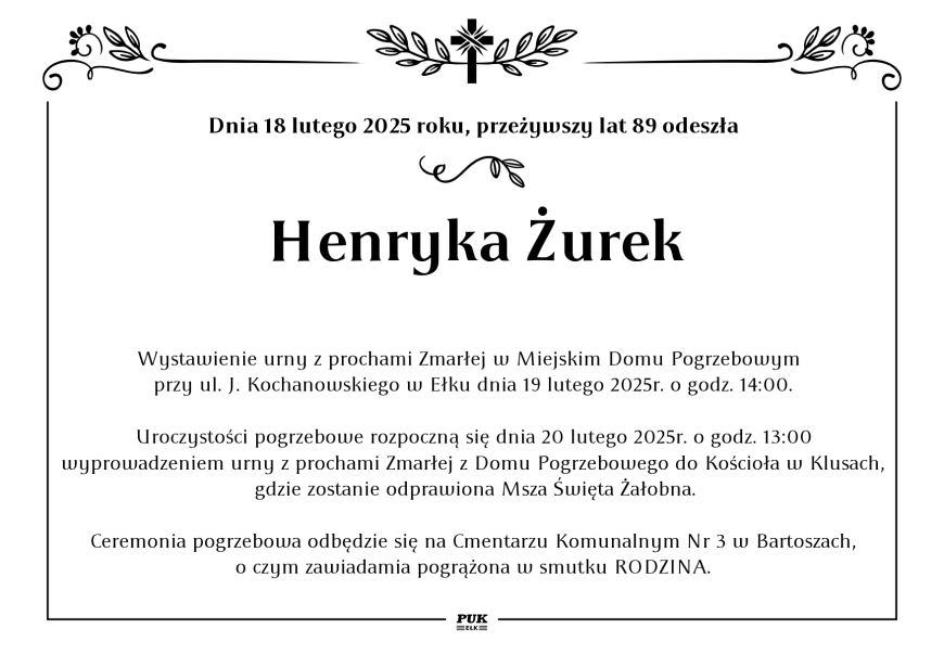 Henryka Żurek - nekrolog